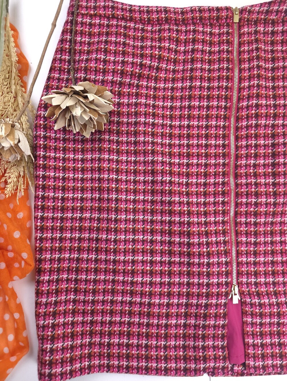 Talbots Women’s Pink Houndstooth Side Front-Zip Skirt Sz 4